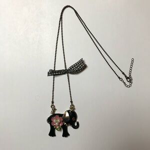 Betsey Johnson Navy Blue Elephant Necklace with Pink Flower